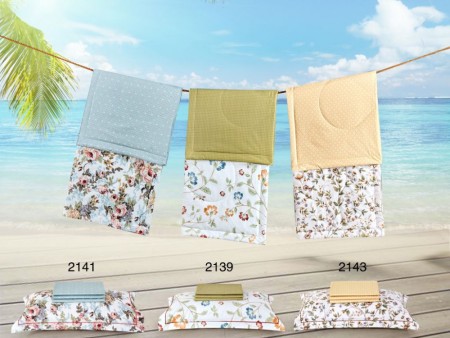 Комплект с летним одеялом полуторный из печатного сатина 160х220 см, 2140-OSPS