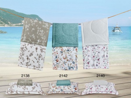 Комплект с летним одеялом полуторный из печатного сатина 160х220 см, 2142-OSPS