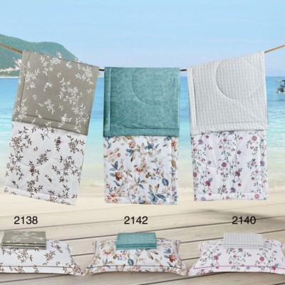 Комплект с летним одеялом полуторный из печатного сатина 160х220 см, 2138-OSPS