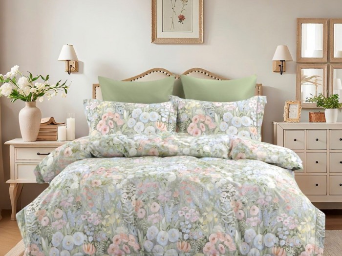 Комплект постельного белья Евро, сатин с лазерной печатью 2374-6