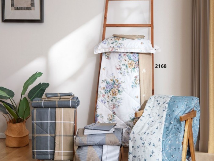 Комплект с летним одеялом семейный из печатного сатина 160х220 см, 2172-2OSP